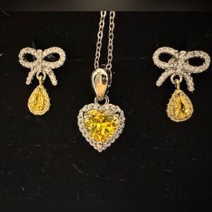 Elegant Moissanite  Yellow and Silver Heart Jewelry Set